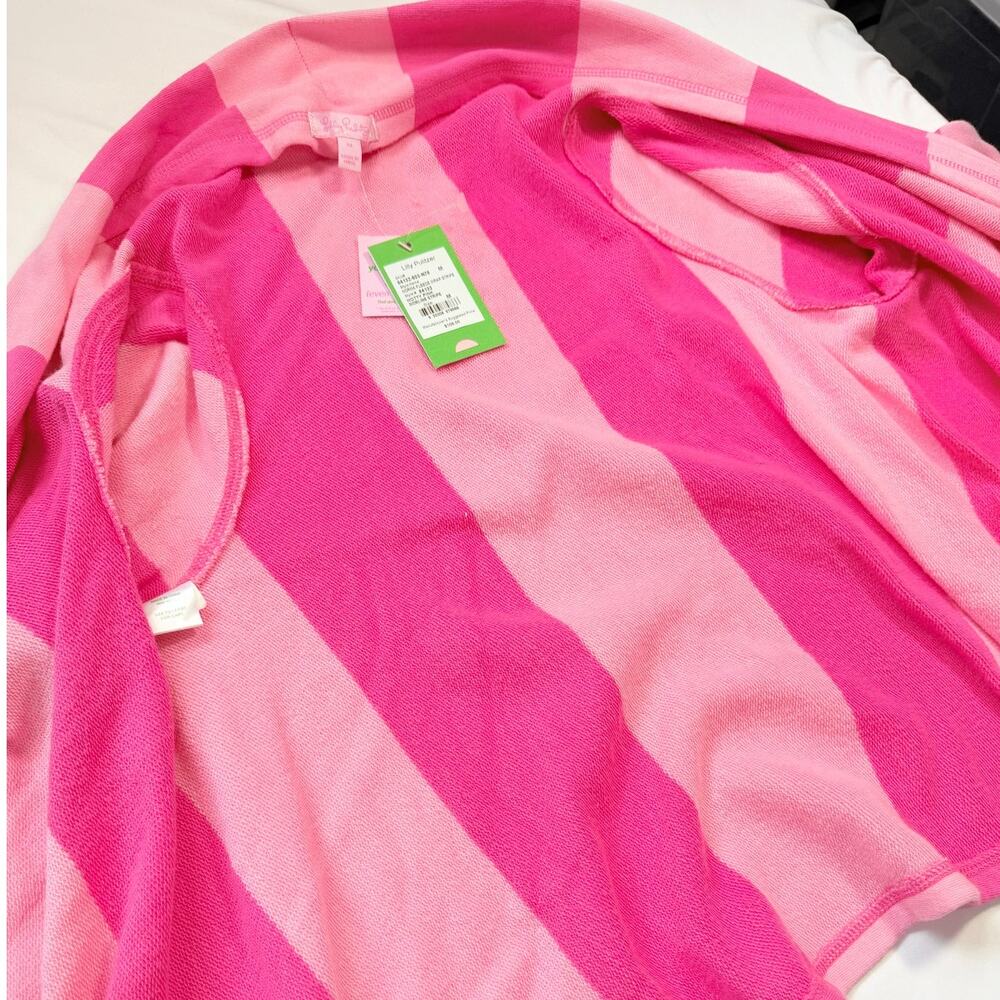 Lilly Pulitzer Norma Fleece Wrap Stripe Cardigan Pink NWT Medium Preppy Cozy - Picture 6 of 13